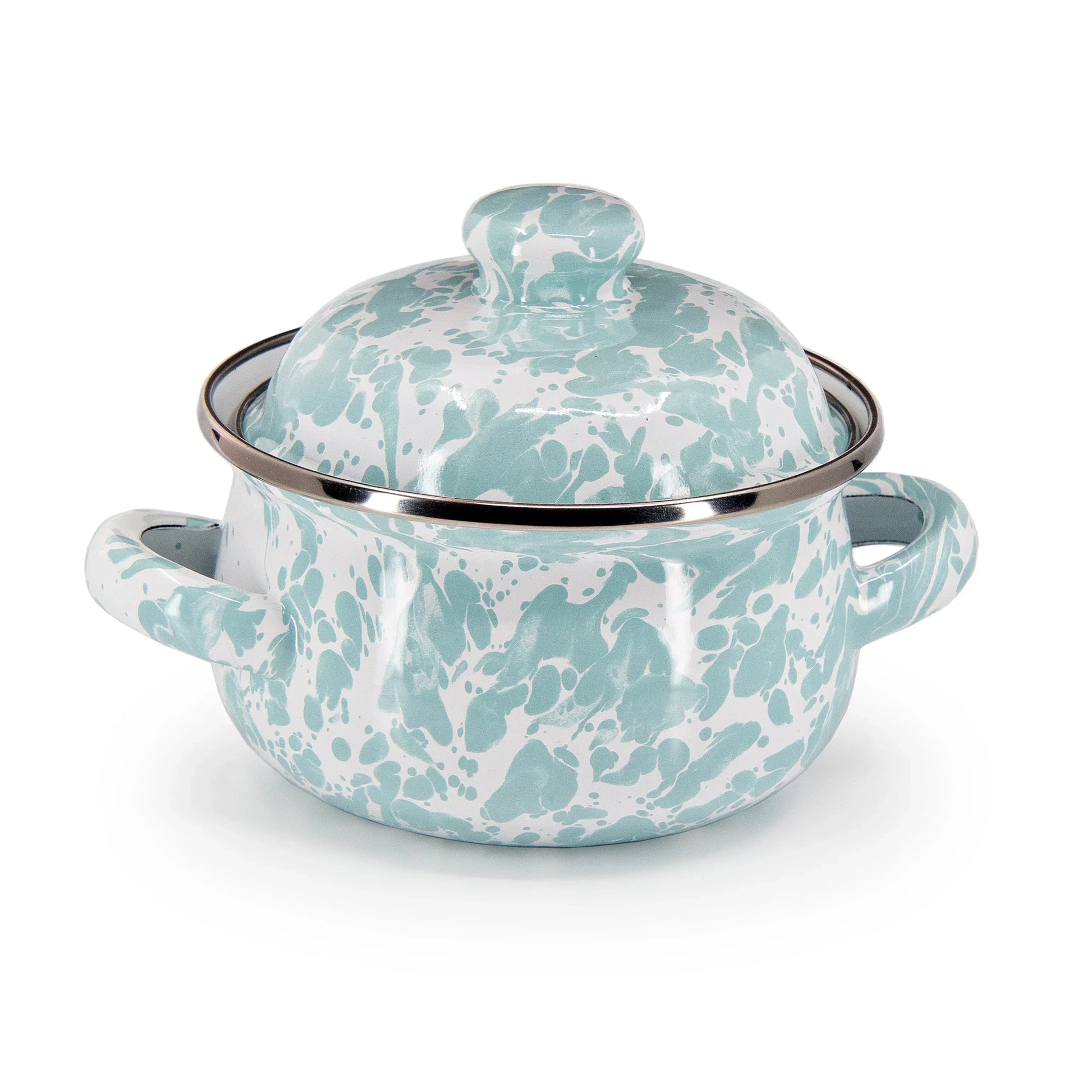 GL32S2 - Sea Glass Swirl Petite Tureens - Set of 2 - Golden Rabbit Enamelware