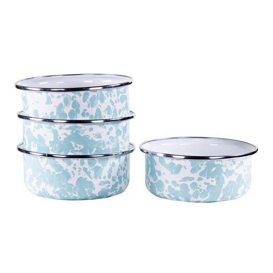 GL60S4 - Sea Glass Swirl 14oz Soup Bowls - Set of 4 - Golden Rabbit Enamelware