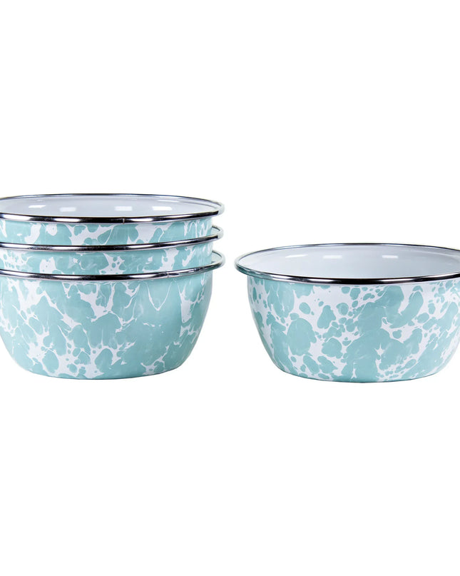 GL61S4 - Sea Glass Swirl Salad Bowls - Set of 4, Sea Glass - Golden Rabbit Enamelware