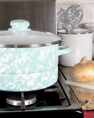 GL72 - Sea Glass Swirl 6 Qt Stock Pot - Golden Rabbit Enamelware