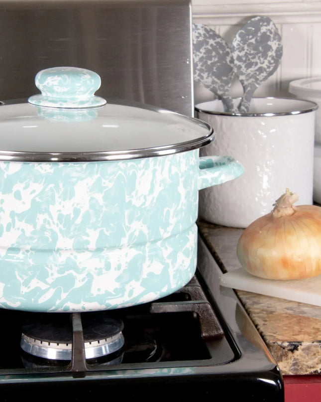 GL72 - Sea Glass Swirl 6 Qt Stock Pot - Golden Rabbit Enamelware