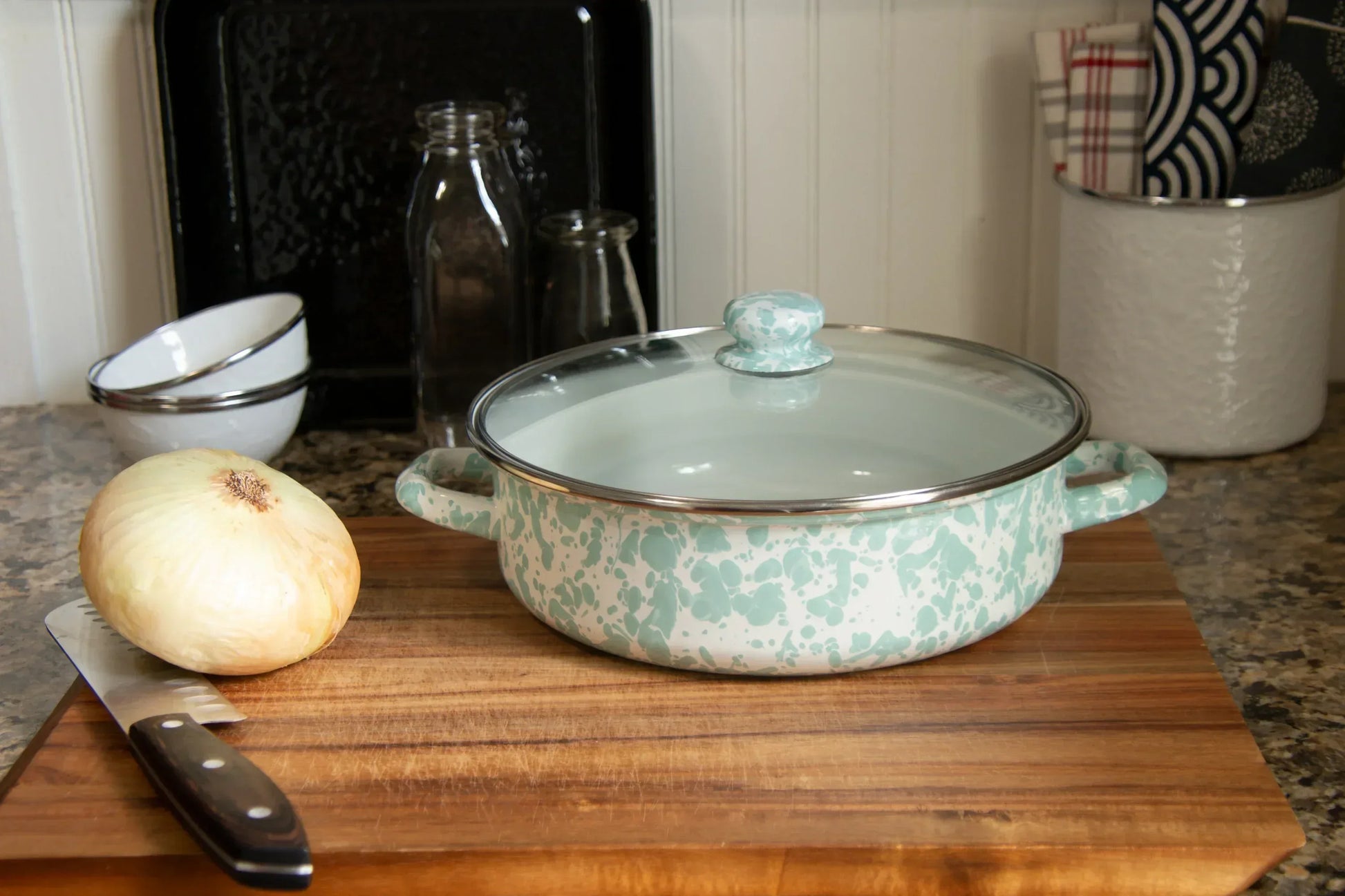 GL79 - Sea Glass Swirl Small Saute Pan - Golden Rabbit Enamelware
