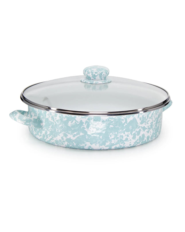 GL80 - Sea Glass Swirl Large Saute Pan - Golden Rabbit Enamelware