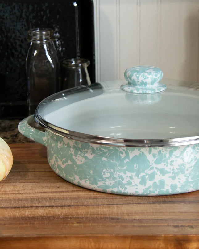 GL80 - Sea Glass Swirl Large Saute Pan - Golden Rabbit Enamelware
