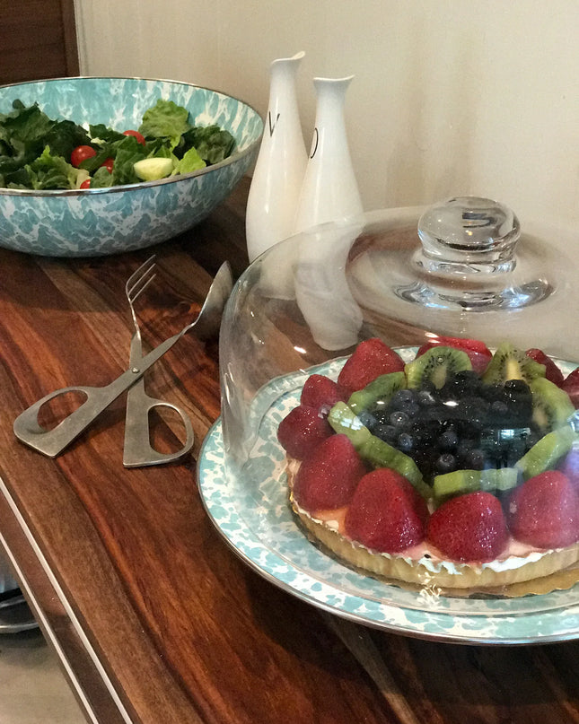 GL76 - Swirl Cake Plate, Sea Glass - Golden Rabbit Enamelware