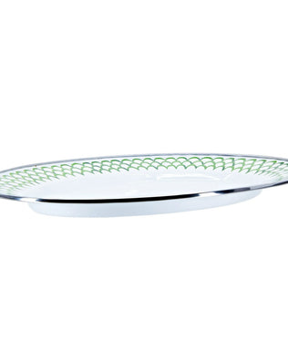 GS06 - Green Scallop Oval Platter - Golden Rabbit Enamelware