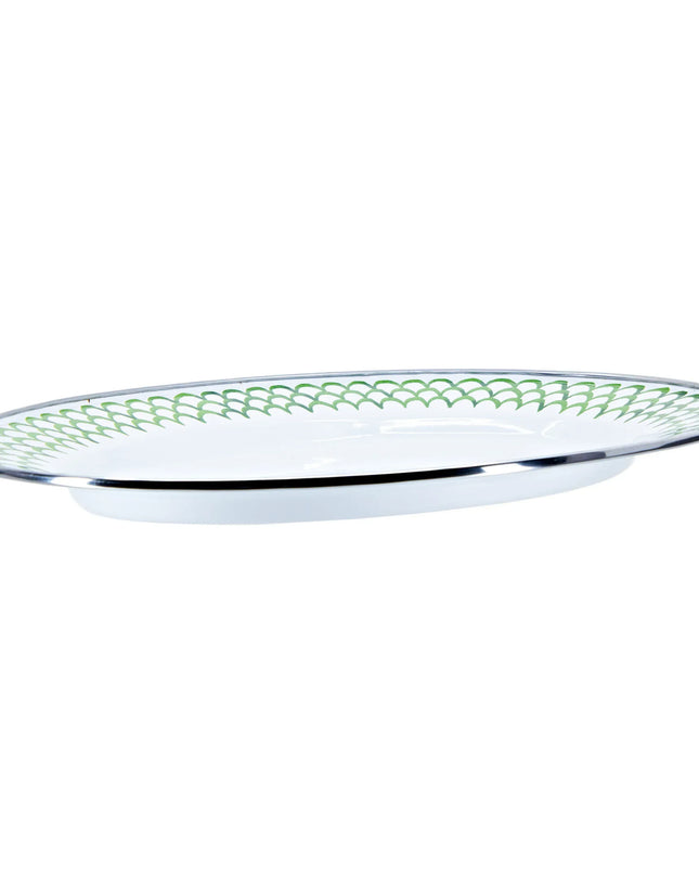 GS06 - Green Scallop Oval Platter - Golden Rabbit Enamelware