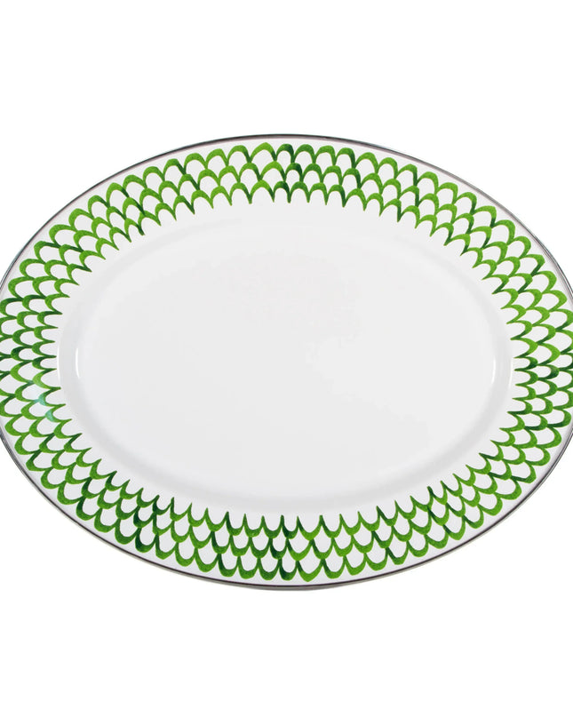 GS06 - Green Scallop Oval Platter - Golden Rabbit Enamelware