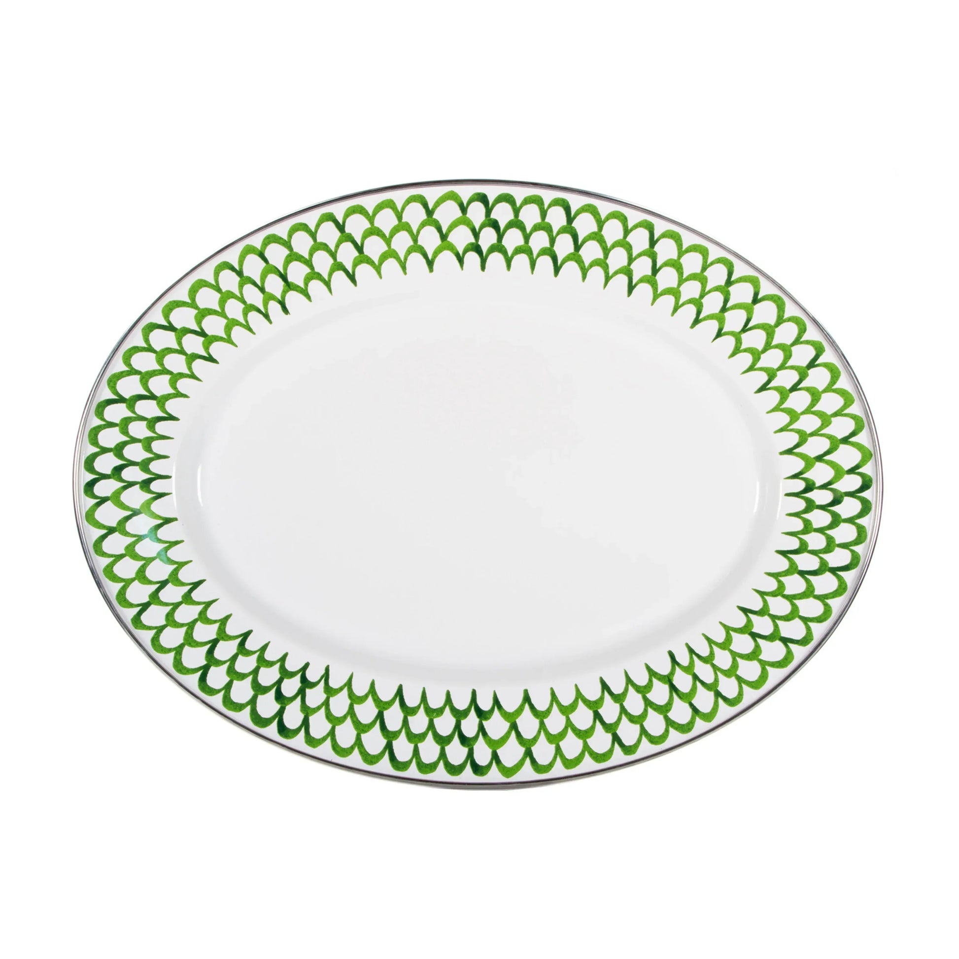 GS06 - Green Scallop Oval Platter - Golden Rabbit Enamelware