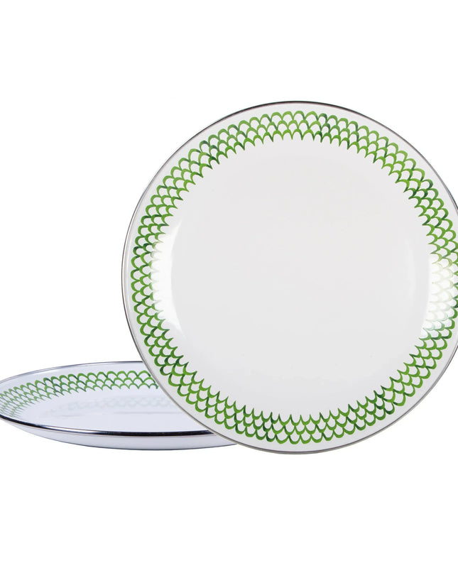 GS36S2 - Green Scallop Chargers - Set of 2 - Golden Rabbit Enamelware