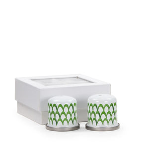GS37 - Green Scallop Salt & Pepper - Golden Rabbit Enamelware