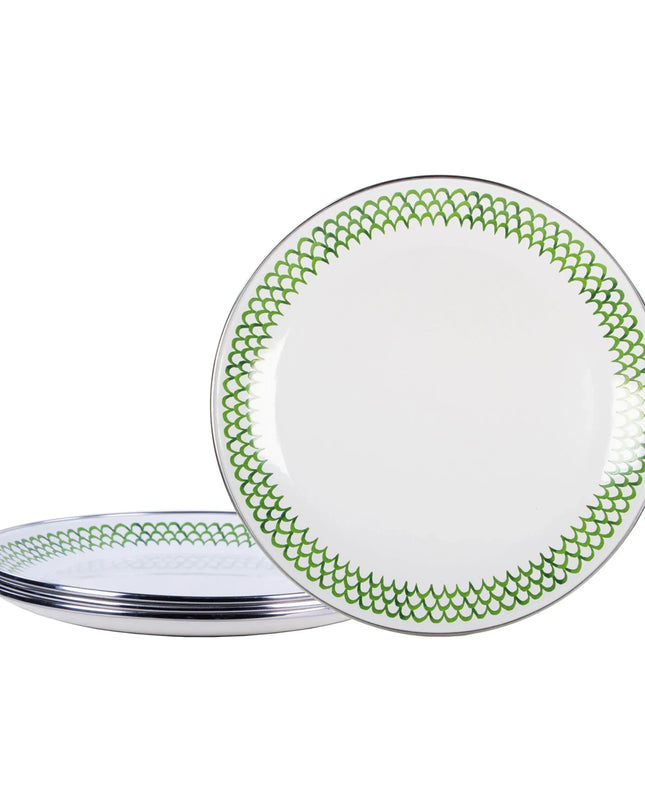 GS56S4 - Green Scallop Dinner Plates - Set of 4 - Golden Rabbit Enamelware