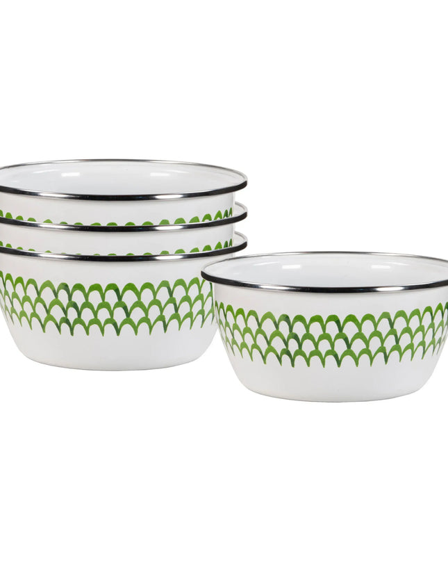 GS61S4 - Green Scallop Salad Bowls - Set of 4 - Golden Rabbit Enamelware