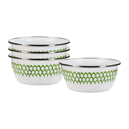 GS61S4 - Green Scallop Salad Bowls - Set of 4 - Golden Rabbit Enamelware