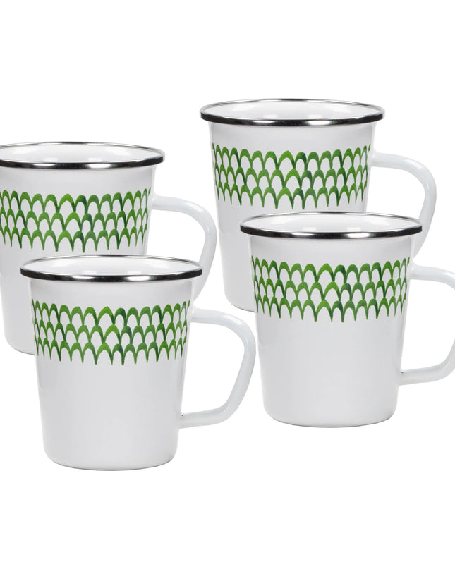 GS66S4 - Green Scallop 16 oz Latte Mugs - Set of 4 - Golden Rabbit Enamelware
