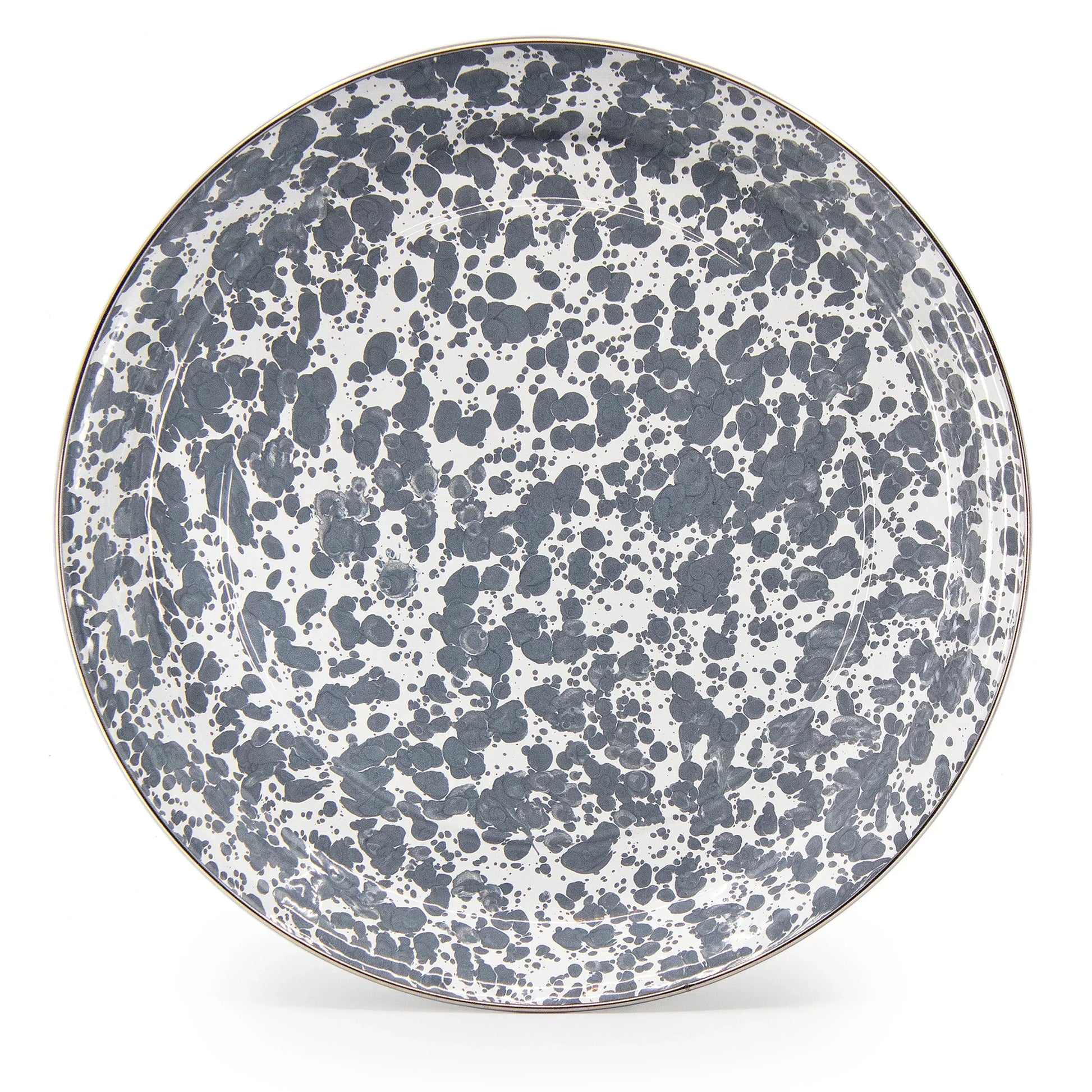 GY70 - Grey Swirl Tray with Steel Table Base - Golden Rabbit Enamelware