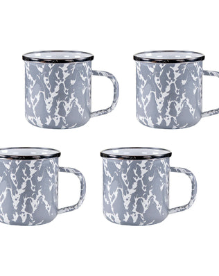 GY05S4 - Grey Swirl 12 oz Mugs - Set of 4 - Golden Rabbit Enamelware