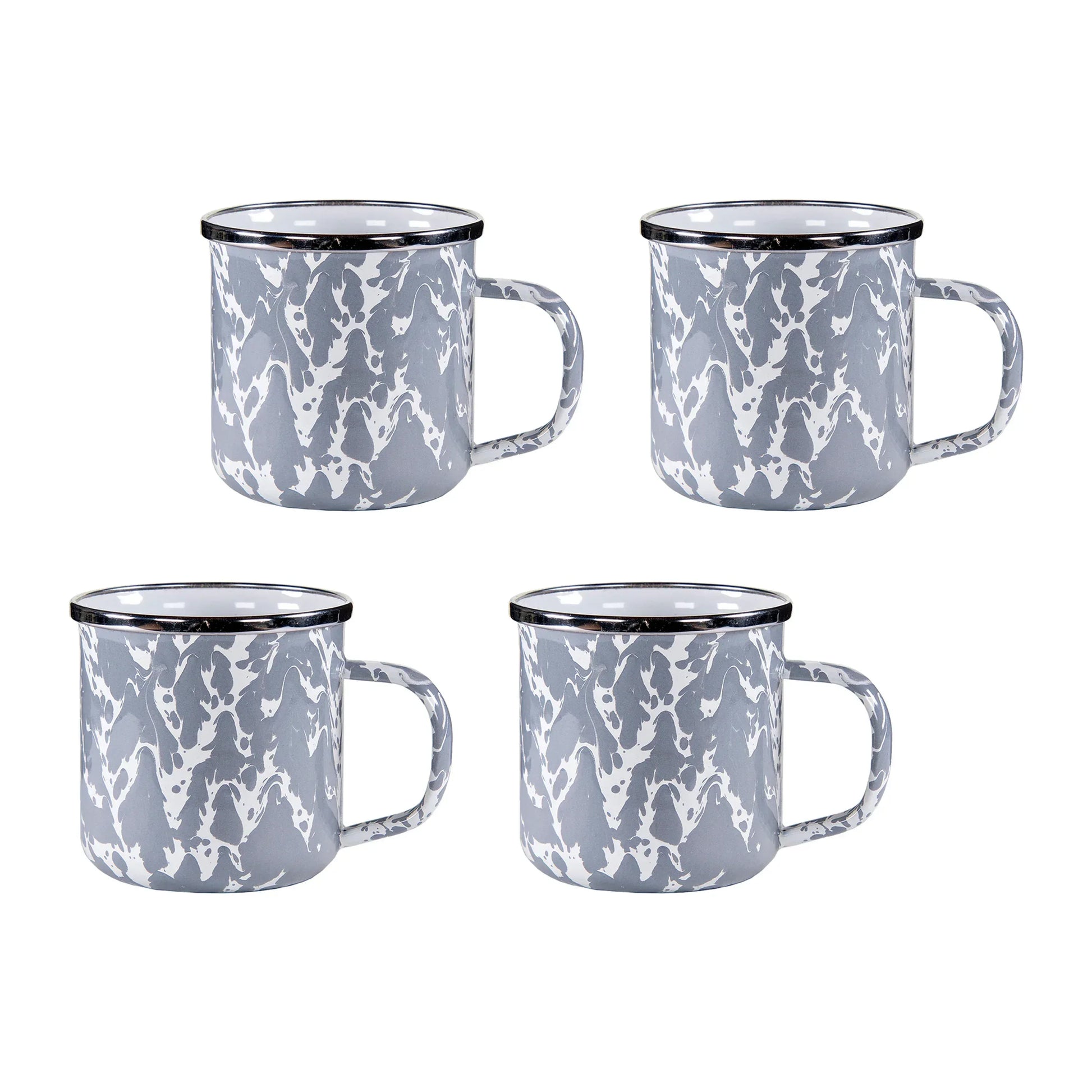 GY05S4 - Grey Swirl 12 oz Mugs - Set of 4 - Golden Rabbit Enamelware