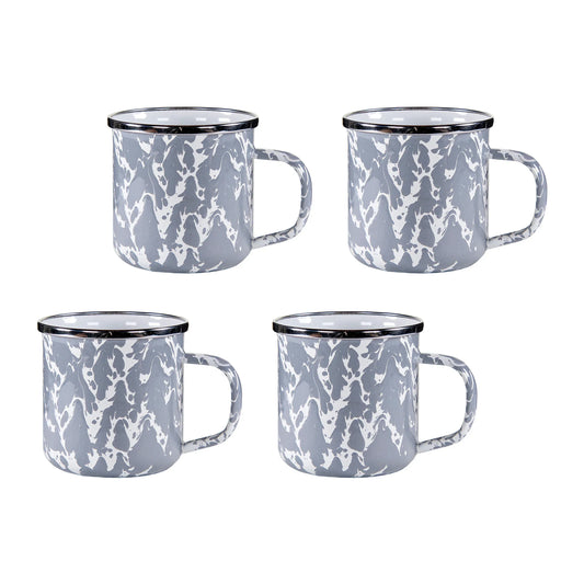 GY05S4 - Grey Swirl 12 oz Mugs - Set of 4 - Golden Rabbit Enamelware