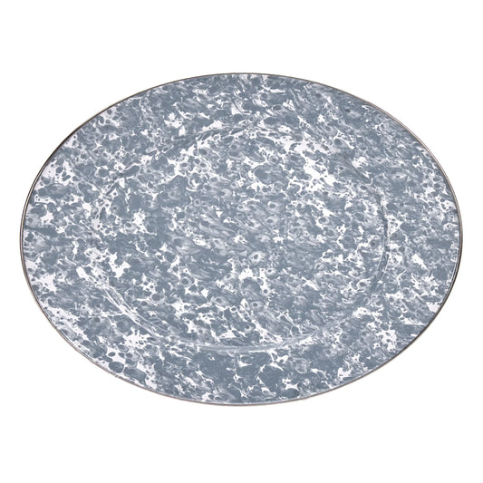 GY06 - Grey Swirl Oval Platter - Golden Rabbit Enamelware