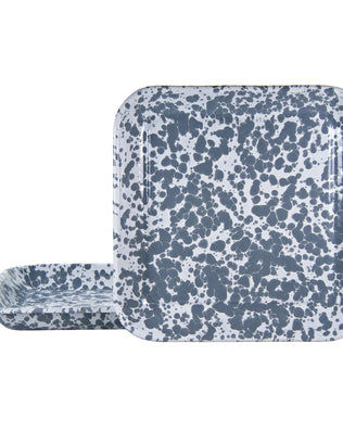 GY09S2 - Grey Swirl Square Trays - Set of 2 - Golden Rabbit Enamelware