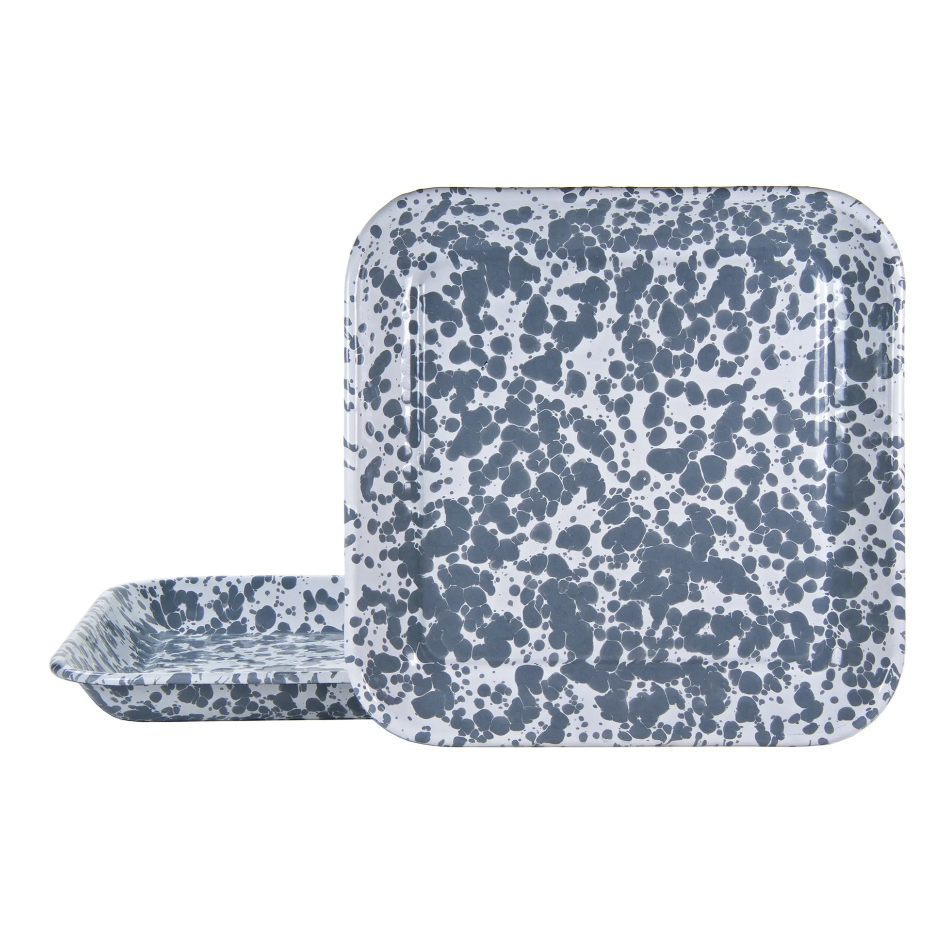 GY09S2 - Grey Swirl Square Trays - Set of 2 - Golden Rabbit Enamelware