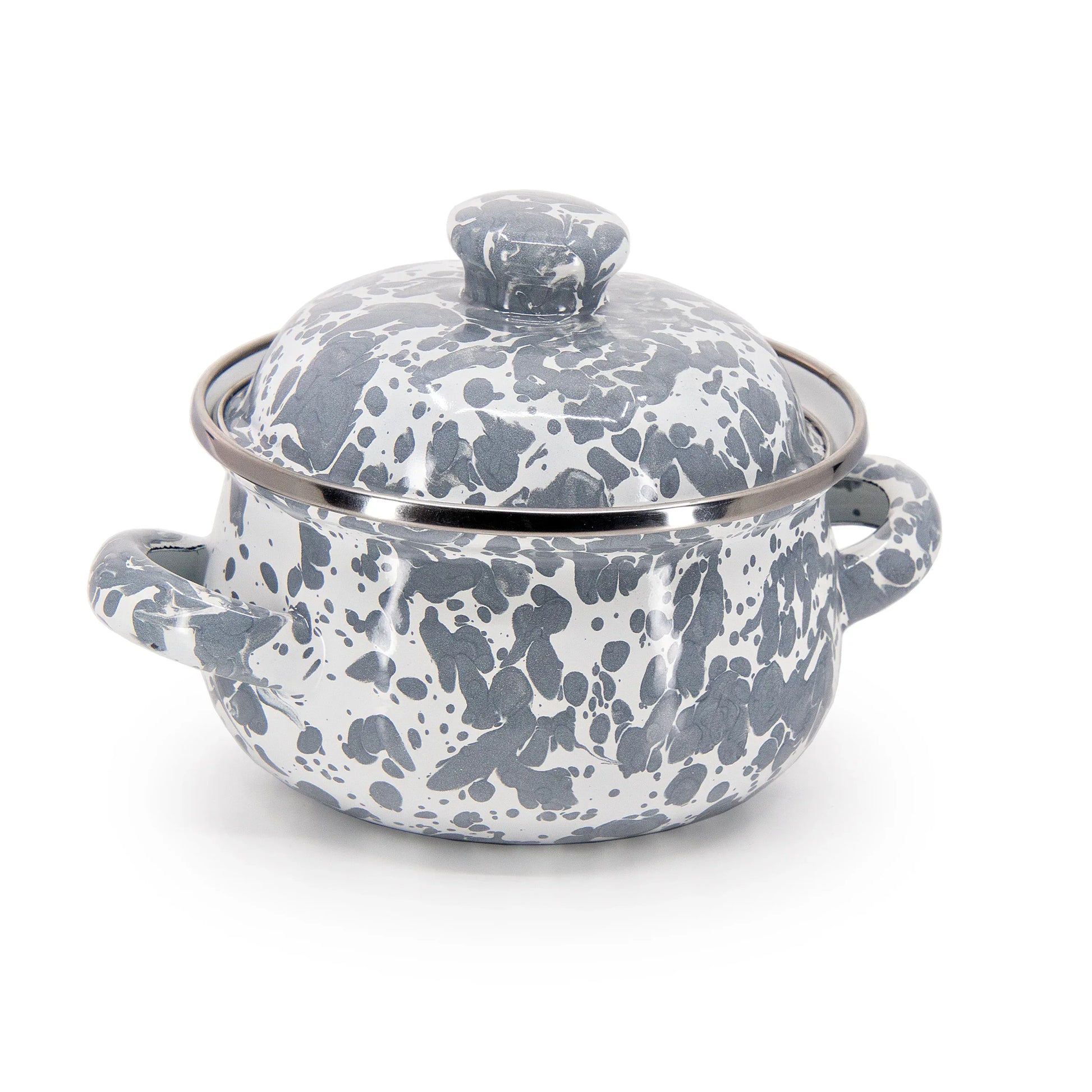 GY32S2 - Grey Swirl Petite Tureens - Set of 2 - Golden Rabbit Enamelware