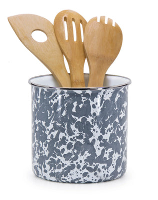 GY34 - Grey Swirl Utensil Holder - Golden Rabbit Enamelware