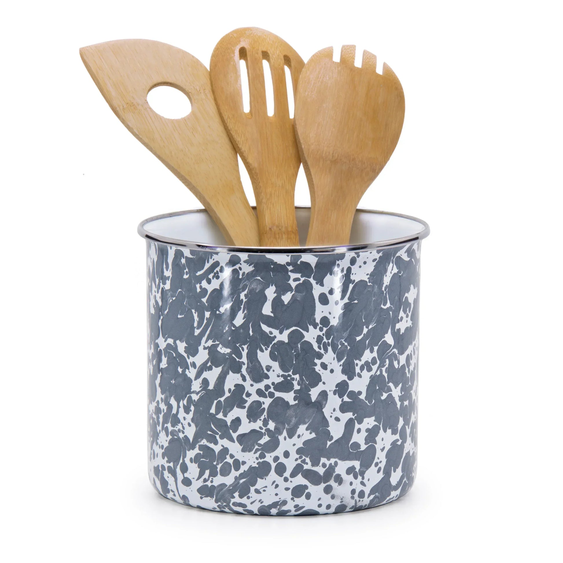GY34 - Grey Swirl Utensil Holder - Golden Rabbit Enamelware