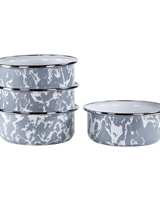 GY60S4 - Grey Swirl 14oz Soup Bowls - Set of 4 - Golden Rabbit Enamelware