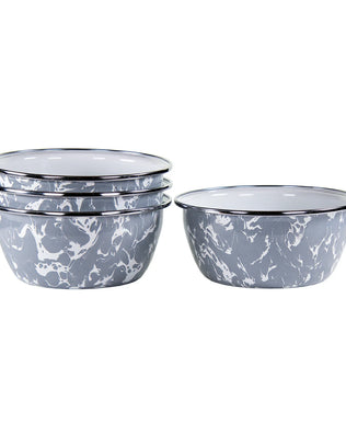GY61S4 - Grey Swirl Salad Bowls - Set of 4, Grey - Golden Rabbit Enamelware