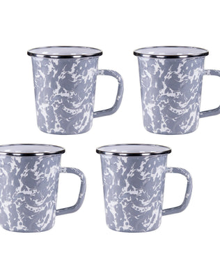 GY66S4 - Grey Swirl 16 oz Latte Mugs - Set of 4 - Golden Rabbit Enamelware