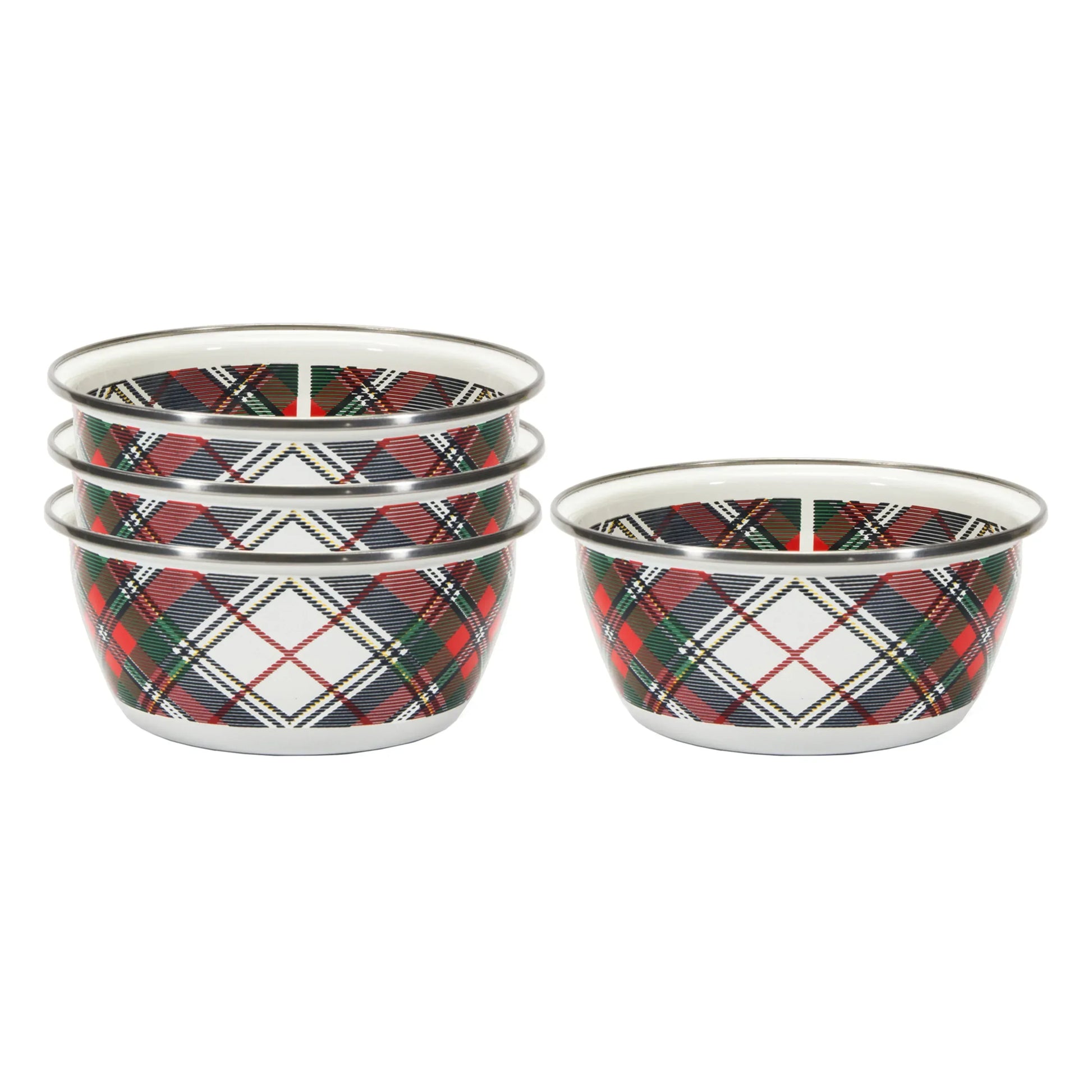 HP61S4 - Highland Plaid Salad Bowls - Set of 4 - Golden Rabbit Enamelware