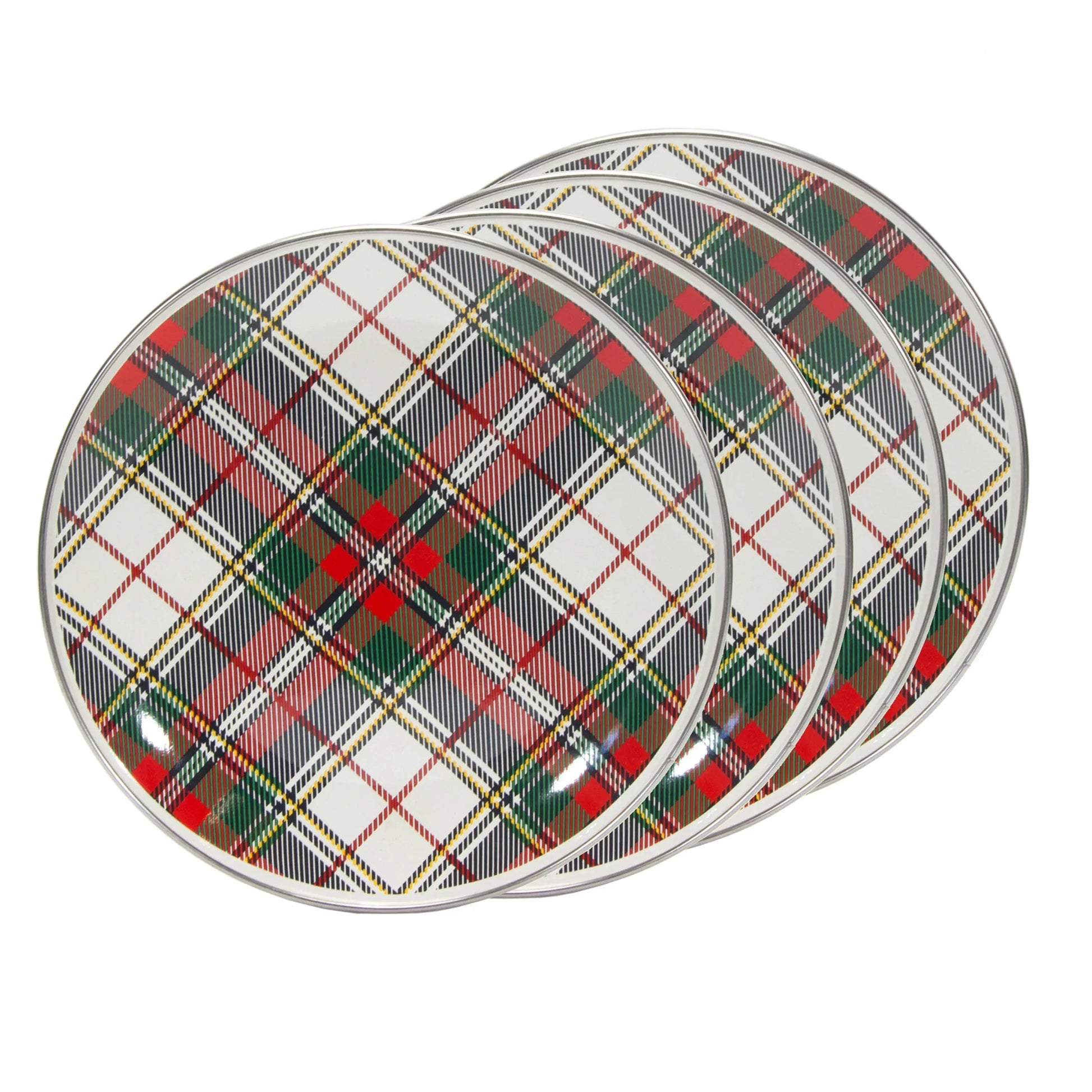 HP69S4 - Highland Plaid Sandwich Plates - Set of 4 - Golden Rabbit Enamelware