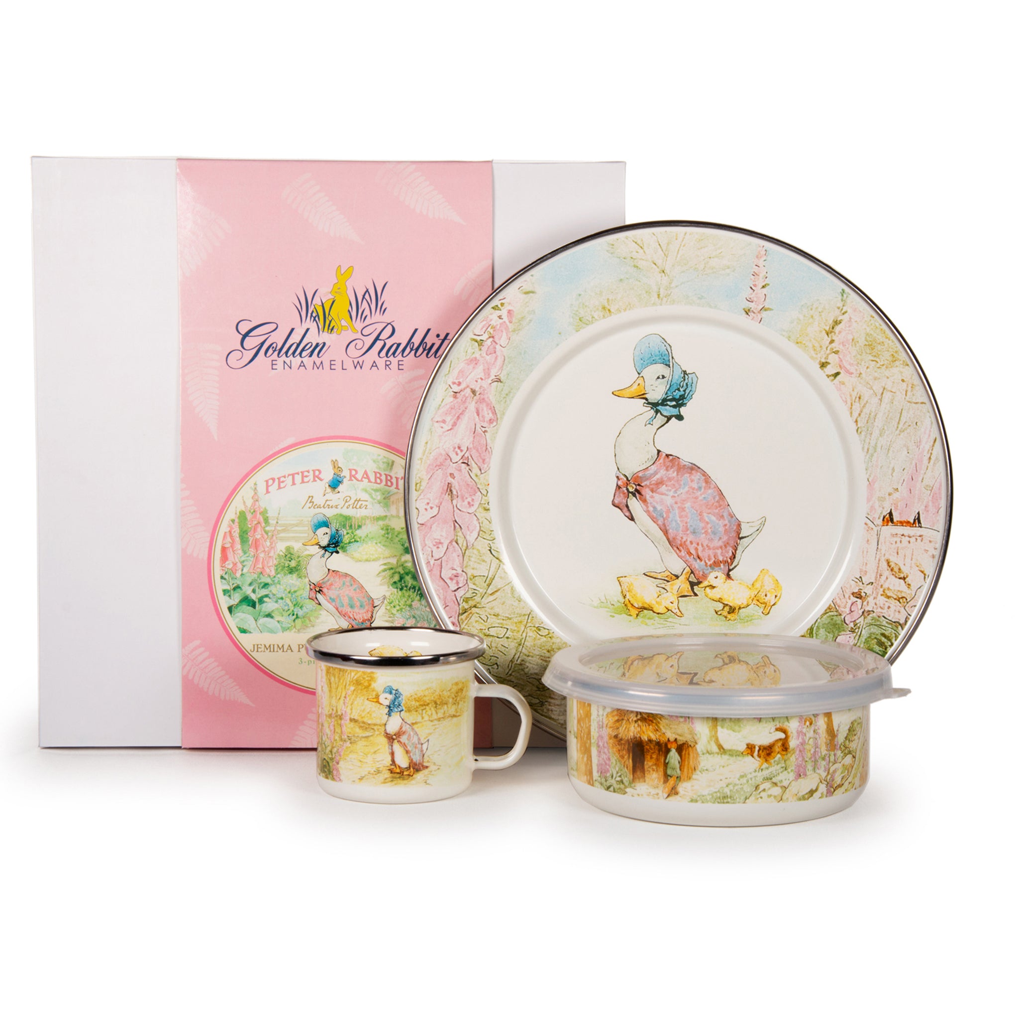 Beatrix Potter Child Set Enamelware Peter Rabbit and More Golden Rabbit Enamelware