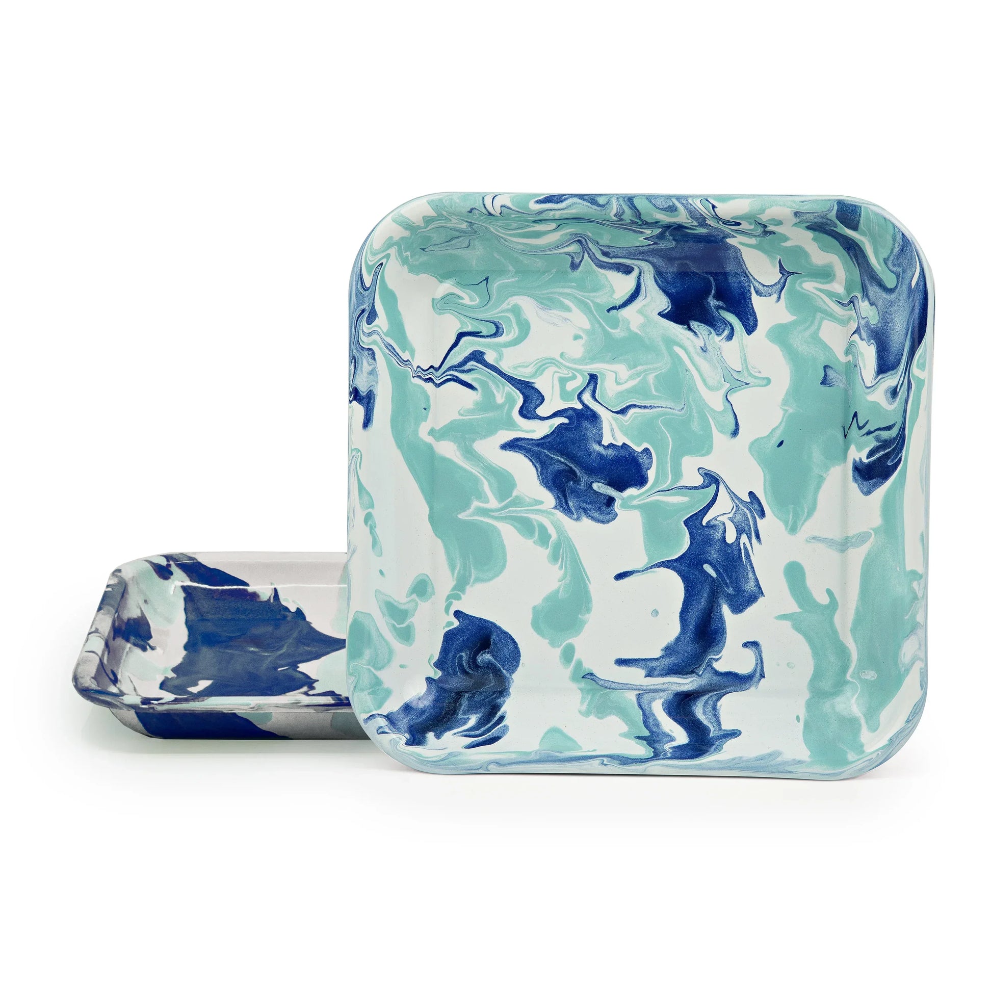 LG09S2 - Lagoon Square Trays - Set of 2 - Golden Rabbit Enamelware