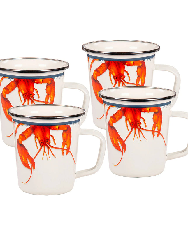 LS66S4 - Lobster 16 oz Latte Mugs - Set of 4 - Golden Rabbit Enamelware