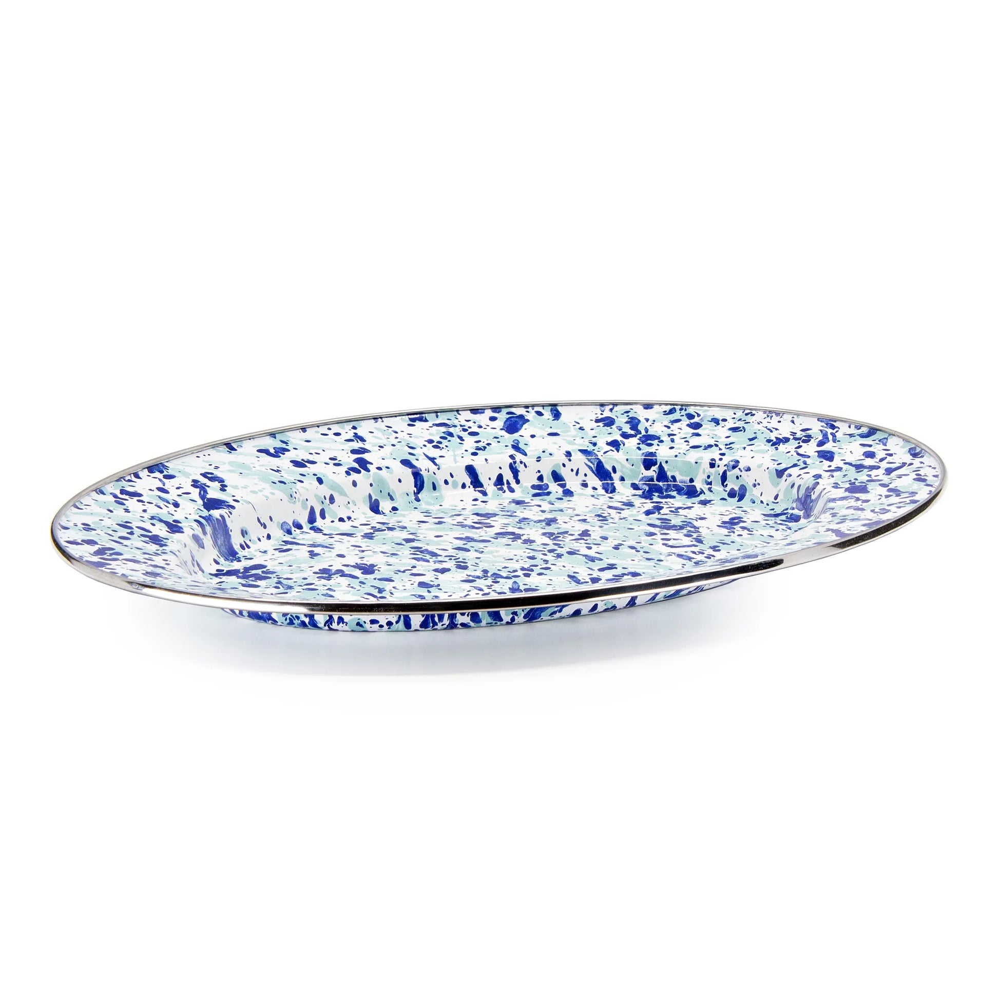 OC06 - Ocean Swirl Oval Platter - Golden Rabbit Enamelware