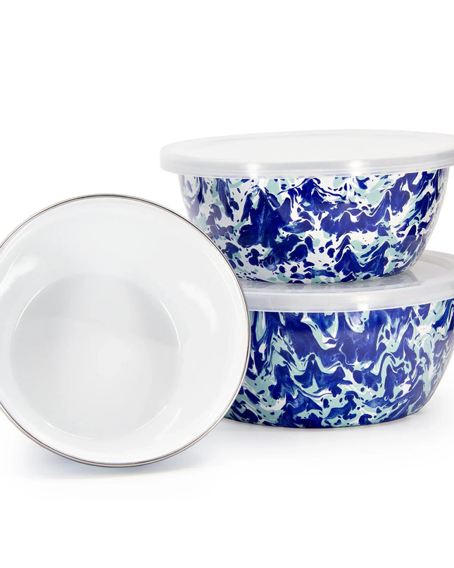OC30 - Ocean Swirl Nesting Bowls - Golden Rabbit Enamelware