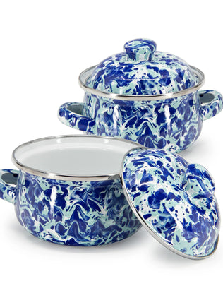 OC32S2 - Ocean Swirl Petite Tureens - Set of 2 - Golden Rabbit Enamelware
