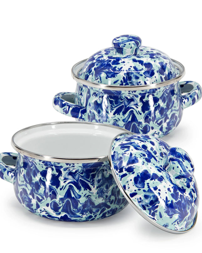 OC32S2 - Ocean Swirl Petite Tureens - Set of 2 - Golden Rabbit Enamelware