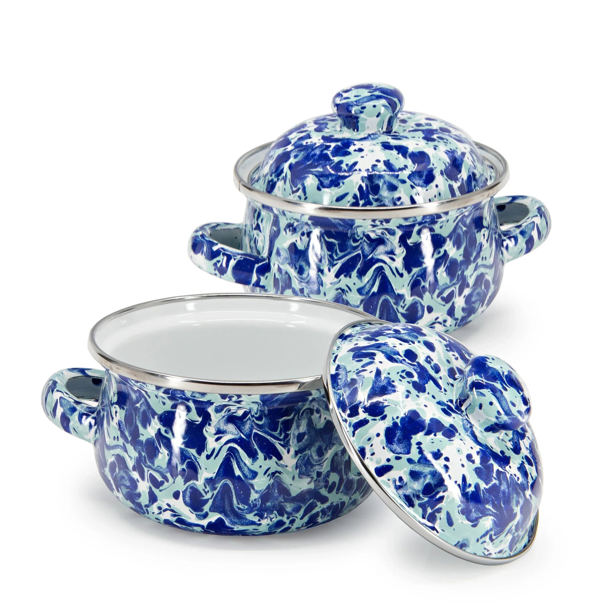 OC32S2 - Ocean Swirl Petite Tureens - Set of 2 - Golden Rabbit Enamelware