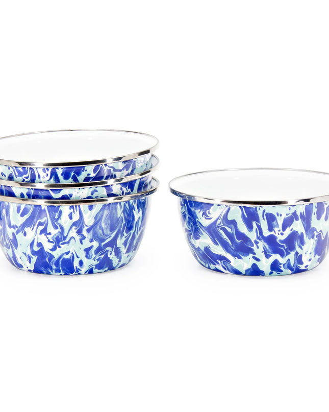 OC61S4 - Ocean Swirl Salad Bowls - Set of 4, Ocean - Golden Rabbit Enamelware