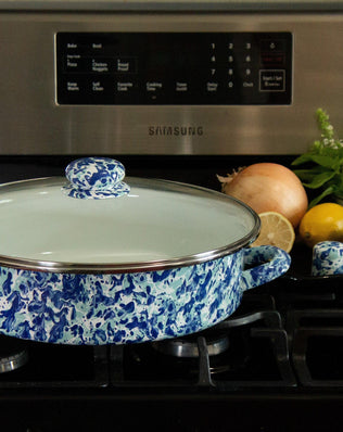OC80 - Ocean Swirl Large Saute Pan - Golden Rabbit Enamelware