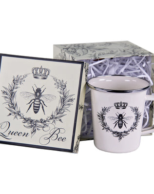 QB86 - Queen Bee 16 oz Latte Mug Gift Box - Golden Rabbit Enamelware