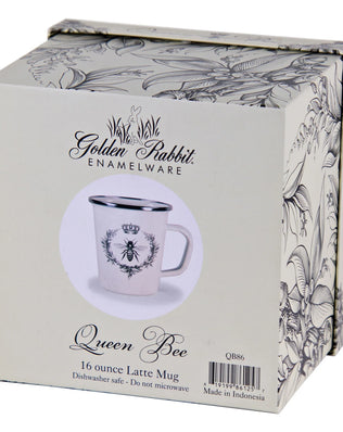 QB86 - Queen Bee 16 oz Latte Mug Gift Box - Golden Rabbit Enamelware