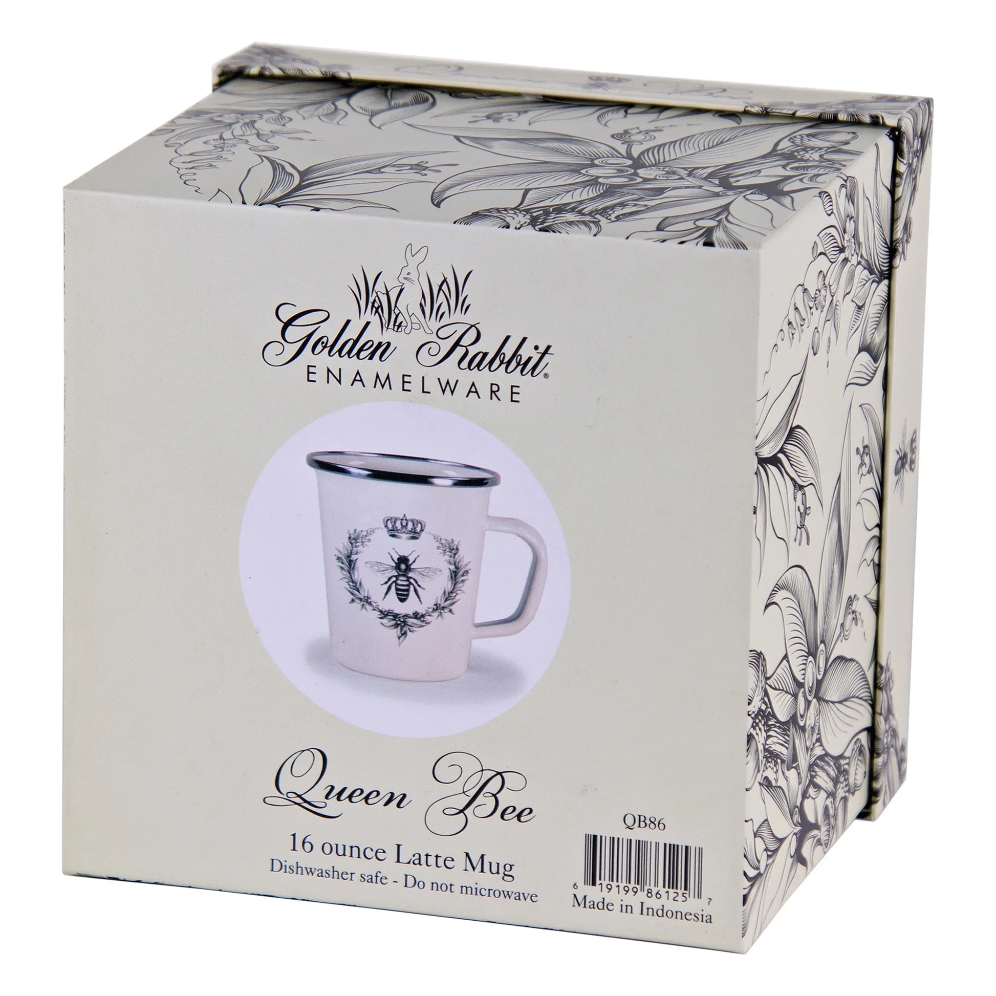QB86 - Queen Bee 16 oz Latte Mug Gift Box - Golden Rabbit Enamelware