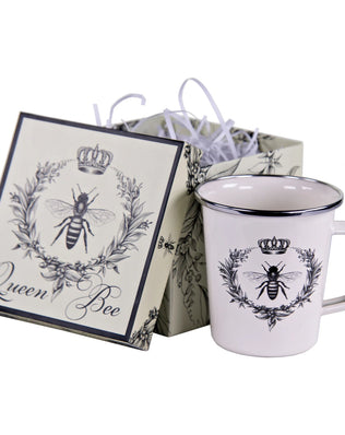 QB86 - Queen Bee 16 oz Latte Mug Gift Box - Golden Rabbit Enamelware
