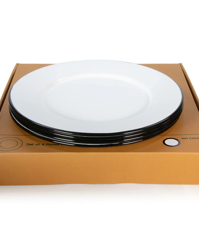 RBW91 - Black Rolled Rim Plates - Set of 4 - Golden Rabbit Enamelware