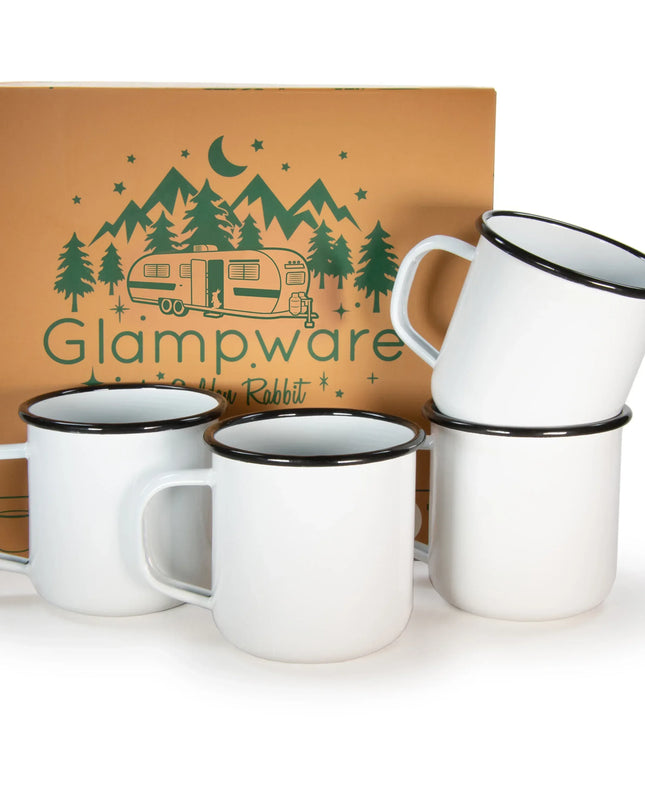 RBW92 - Black Rolled Rim Mugs - Set of 4 - Golden Rabbit Enamelware